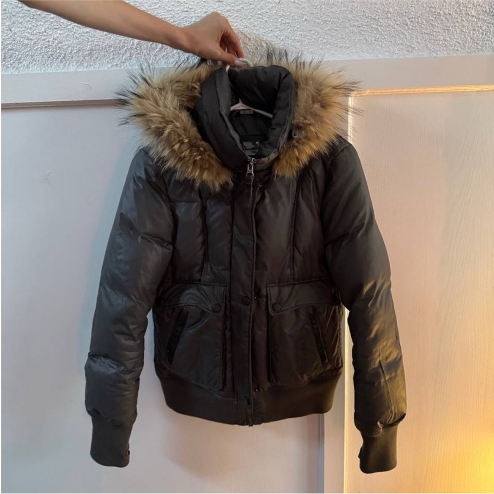 Mackage Black Puffer Jacket with Fox Fur Trim